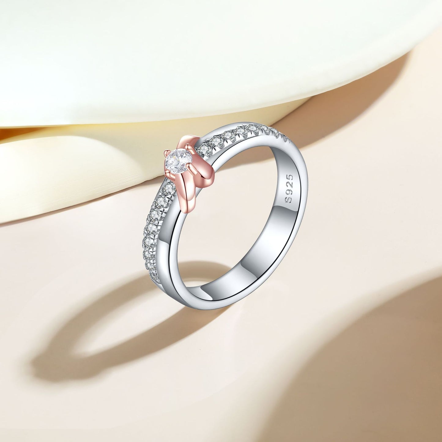Cross-Border New Product S925 Sterling Silver Wedding Ring Women’s Design Sense Niche Color Separation Electroplated