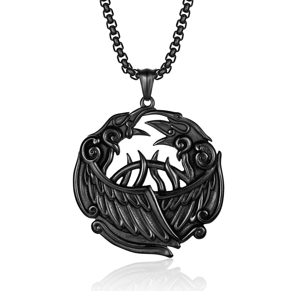 Cross-Border Amazon Nordic Viking Crow Titanium Steel Necklace