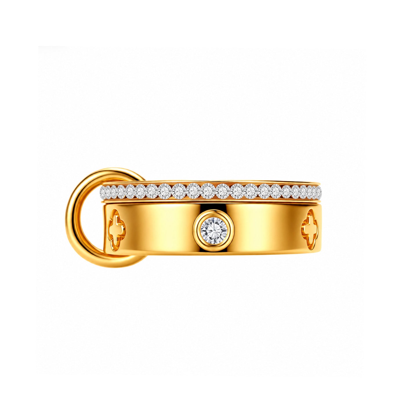Planderful Interlocking Zircon Ring Stainless Steel Couple Ring Gold And Silver Two Tone Unisex Everyday Genie