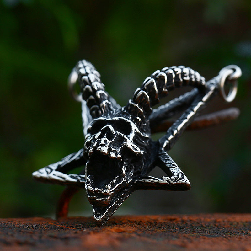 Retro Titanium Steel Pentagram Sheephead Pendant for Men - Cross-Border Punk Style