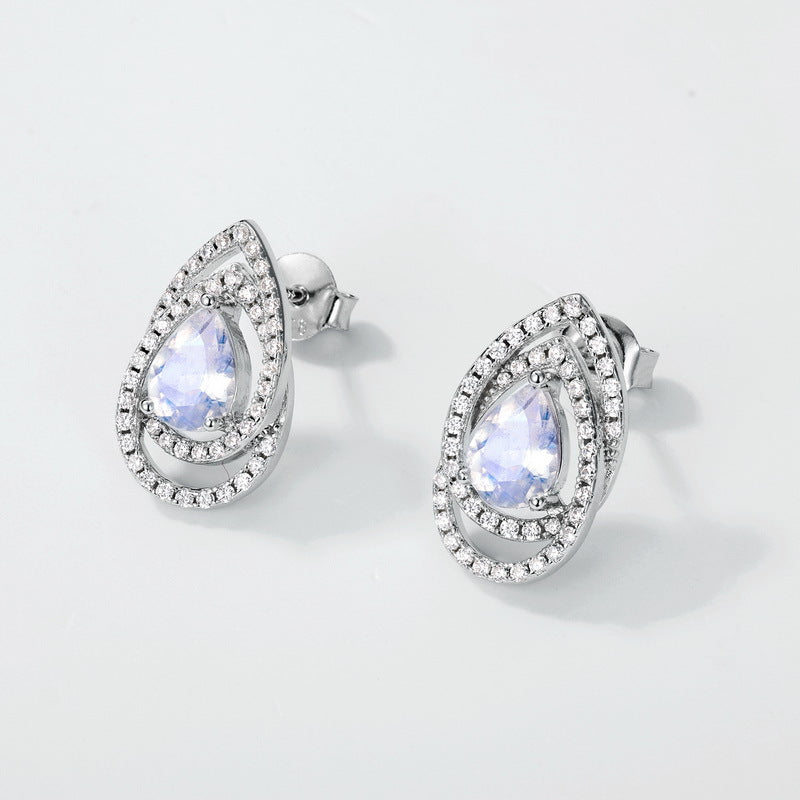 Planderful Everyday Genie – Cross-border New Light Luxury S925 Silver Blue Moonlight Stud Earrings