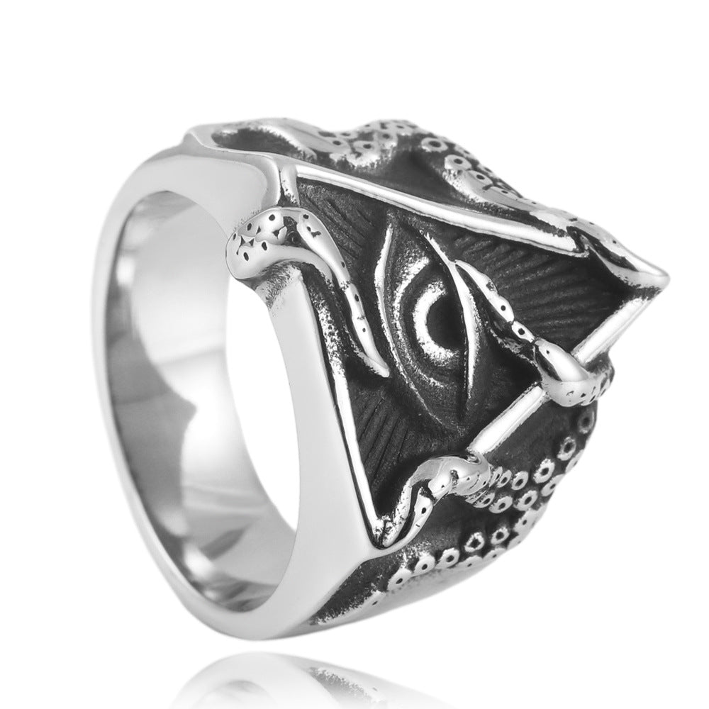 Trendy Retro Titanium Steel Freemason Eye Ring for Men - European and American Style