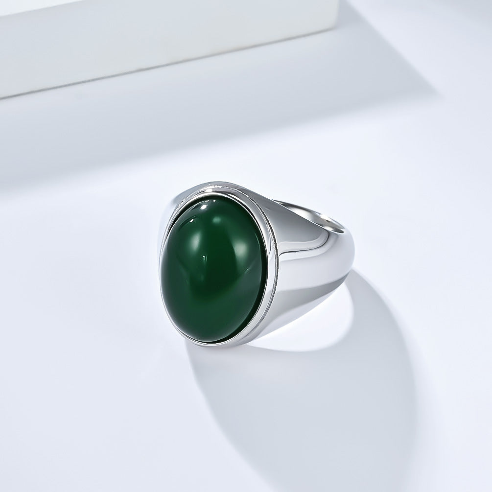 Planderful Men's Tiger's Eye Ring With Smooth Egg Shaped Stone Titanium Steel Jewelry For Everyday Style