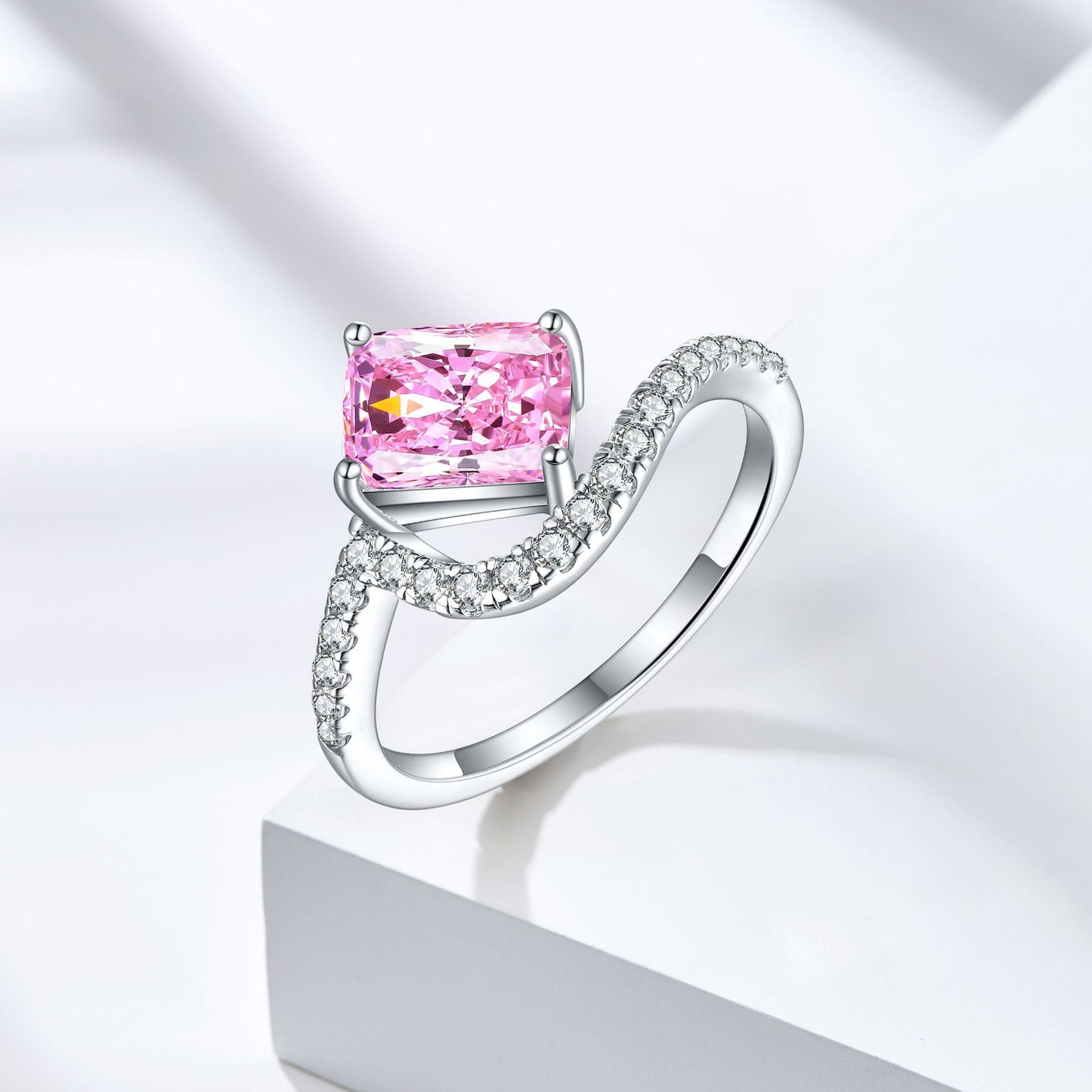 925 Sterling Silver 1.5ct Flame Ice Flower Cut Square Diamond Ring Women's Luxury Color Treasure