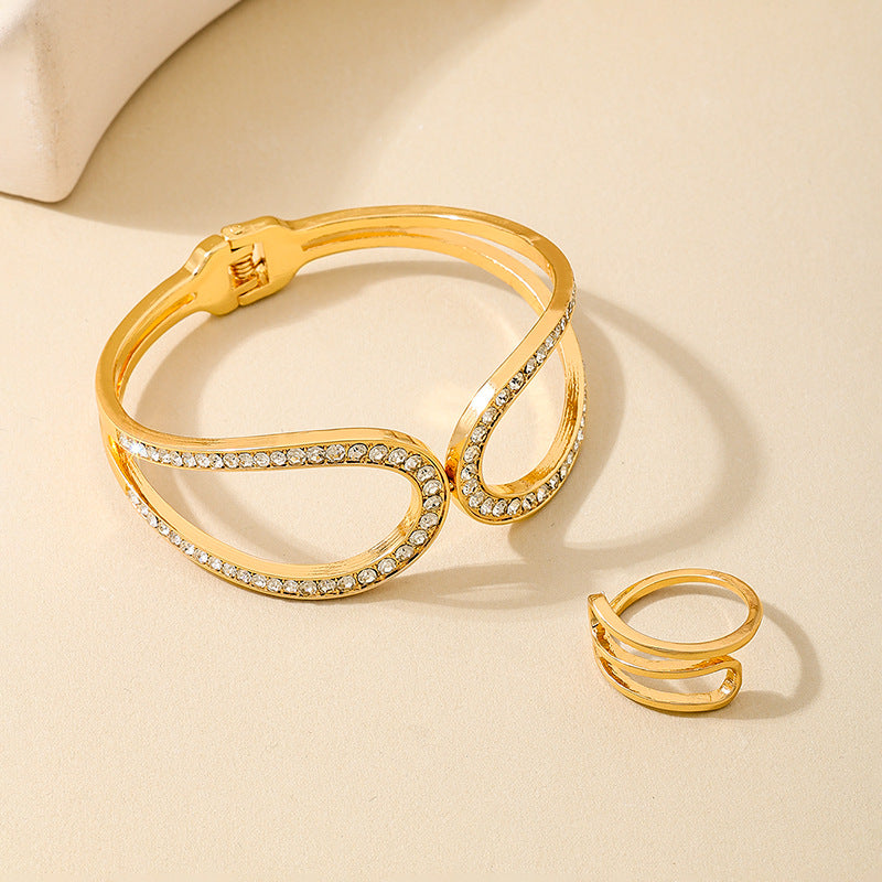 Fashionable Zircon-Encrusted Bracelet Ring Set for Women