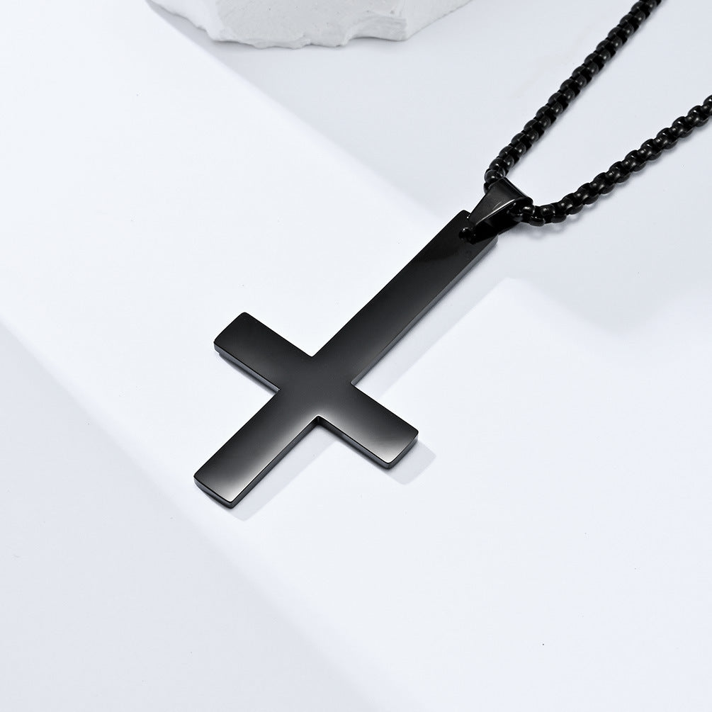 Cross-Border E-Commerce Jewelry Supply Titanium Steel Inverted Cross Necklace for Men
