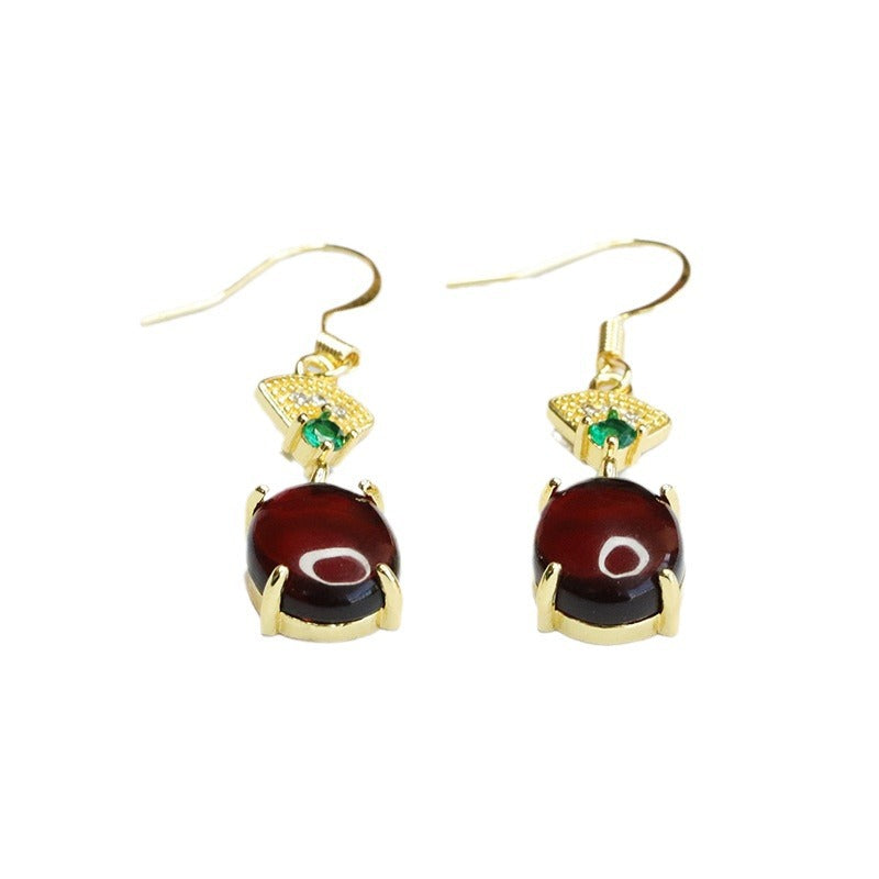 Blood Amber Vintage Fan Drop Earrings