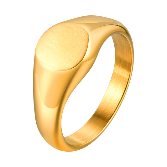 Stainless Steel Round Surface Seal Gold Ring Women's