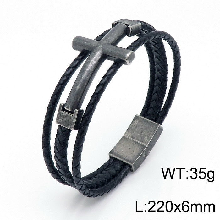 Mens Stainless Steel Cross Bracelet Planderful Layered