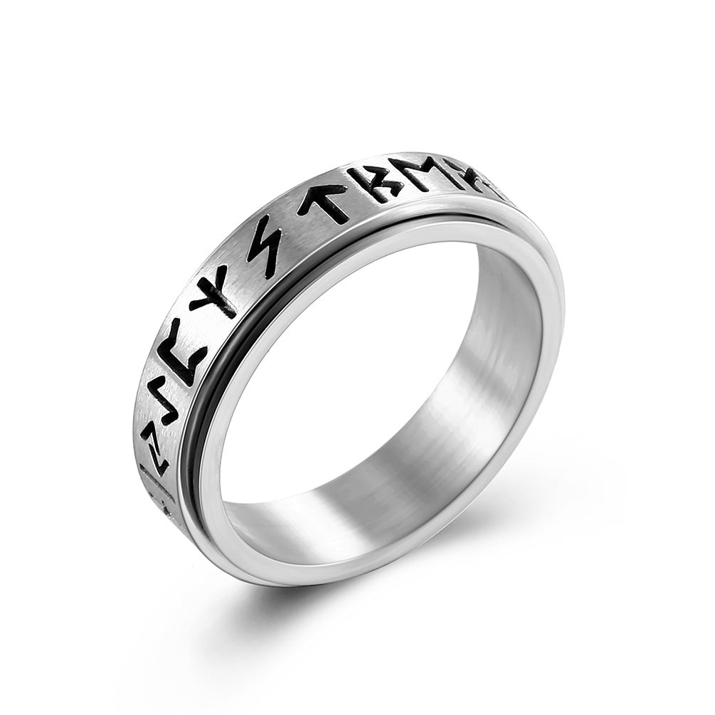 Planderful Nordic Viking Rune Ring Rotating Titanium Steel Jewelry For Men And Women Unisex Gift