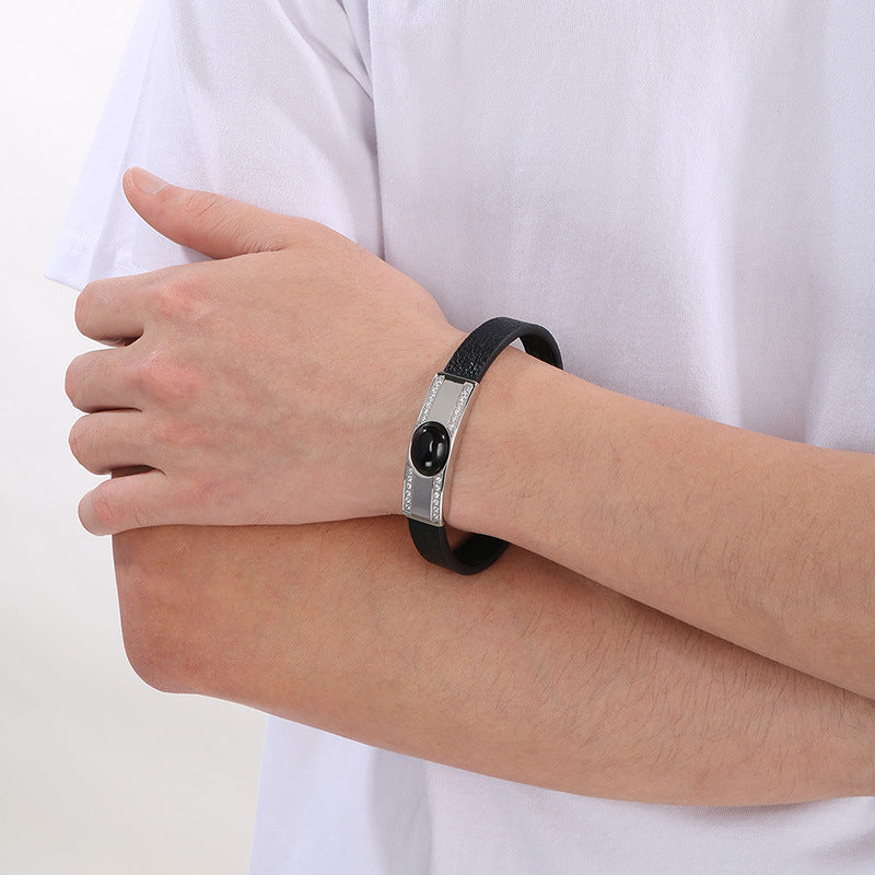 Planderful Leather Bracelet For Men Zircon Encrusted