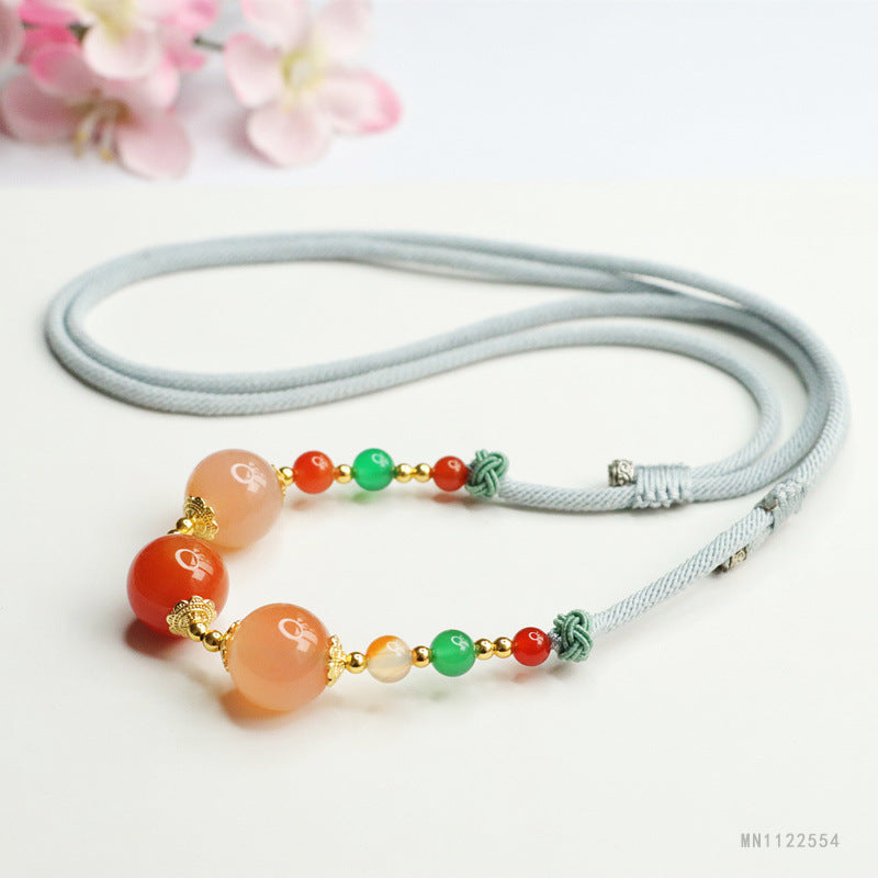 Red Agate Triple-Life Bead Necklace