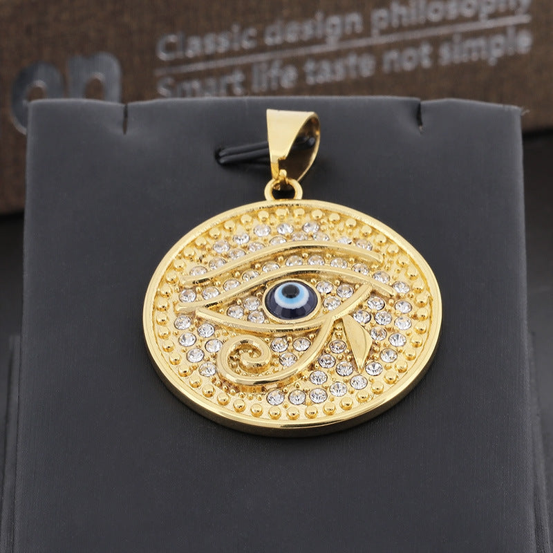 Custom Stylish Round Pendant, Hip-Hop Inspired 18k Vacuum Plated Titanium Steel Men's Eye of Horus Necklace