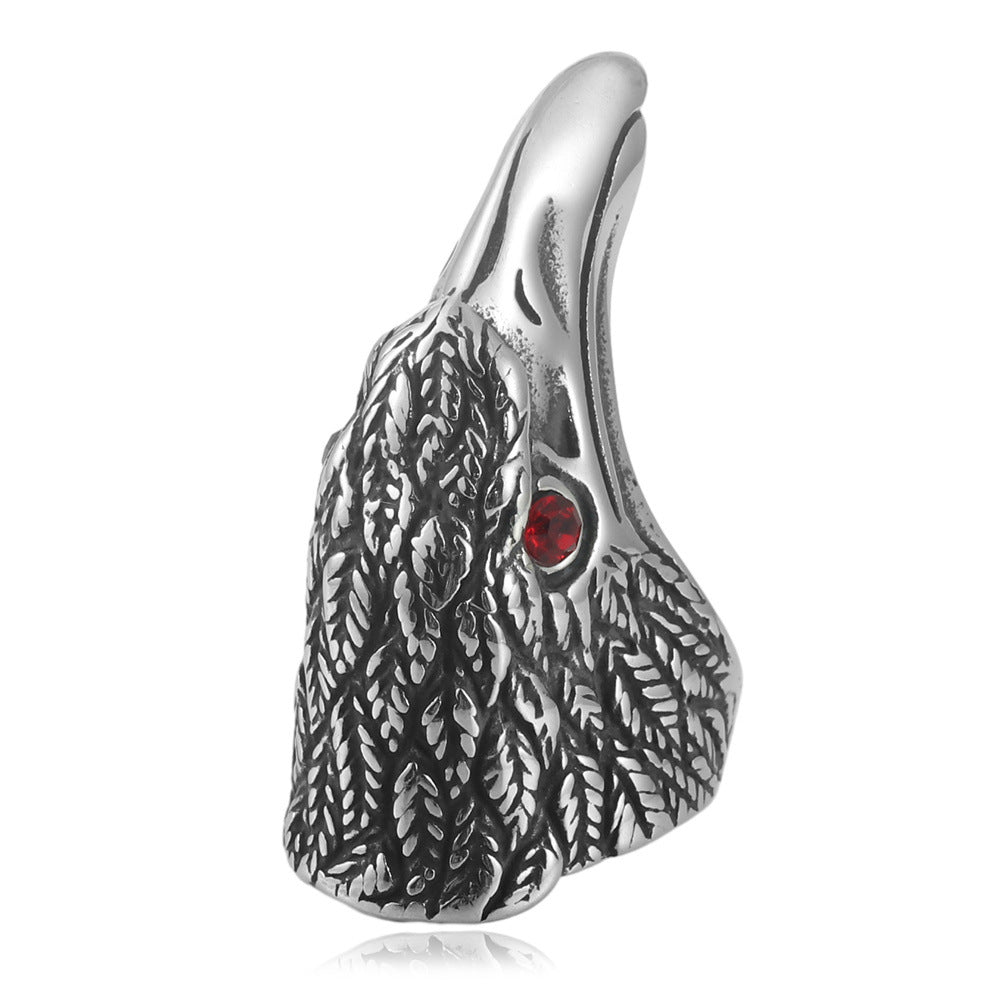 Titanium Steel Men's Eagle Head Ring - Punk Retro Animal Design for Everyday Wear