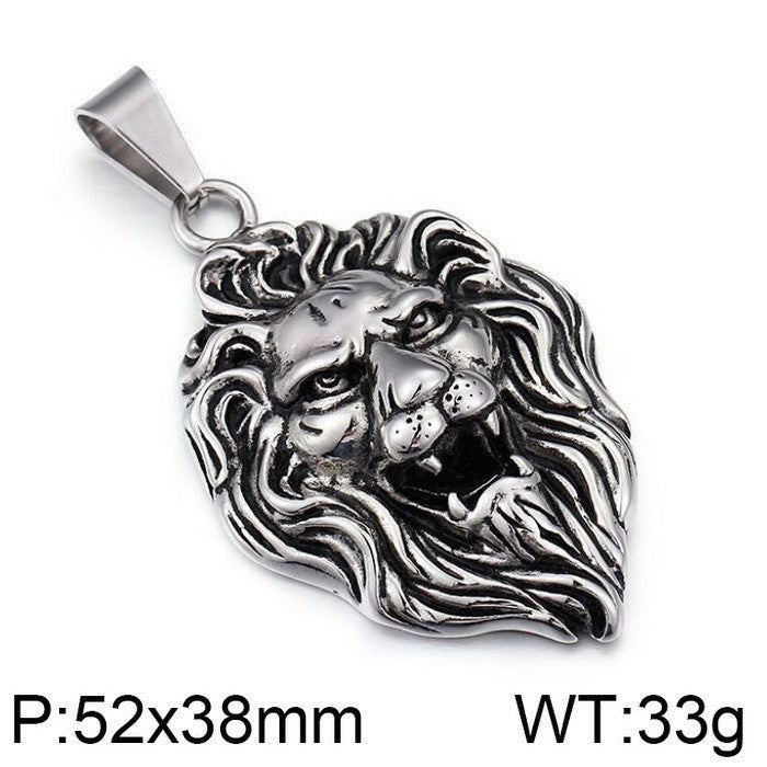 Animal Shape Old, Punk Lion Head Wolf Head Fox Titanium Steel Men's Pendant Necklace
