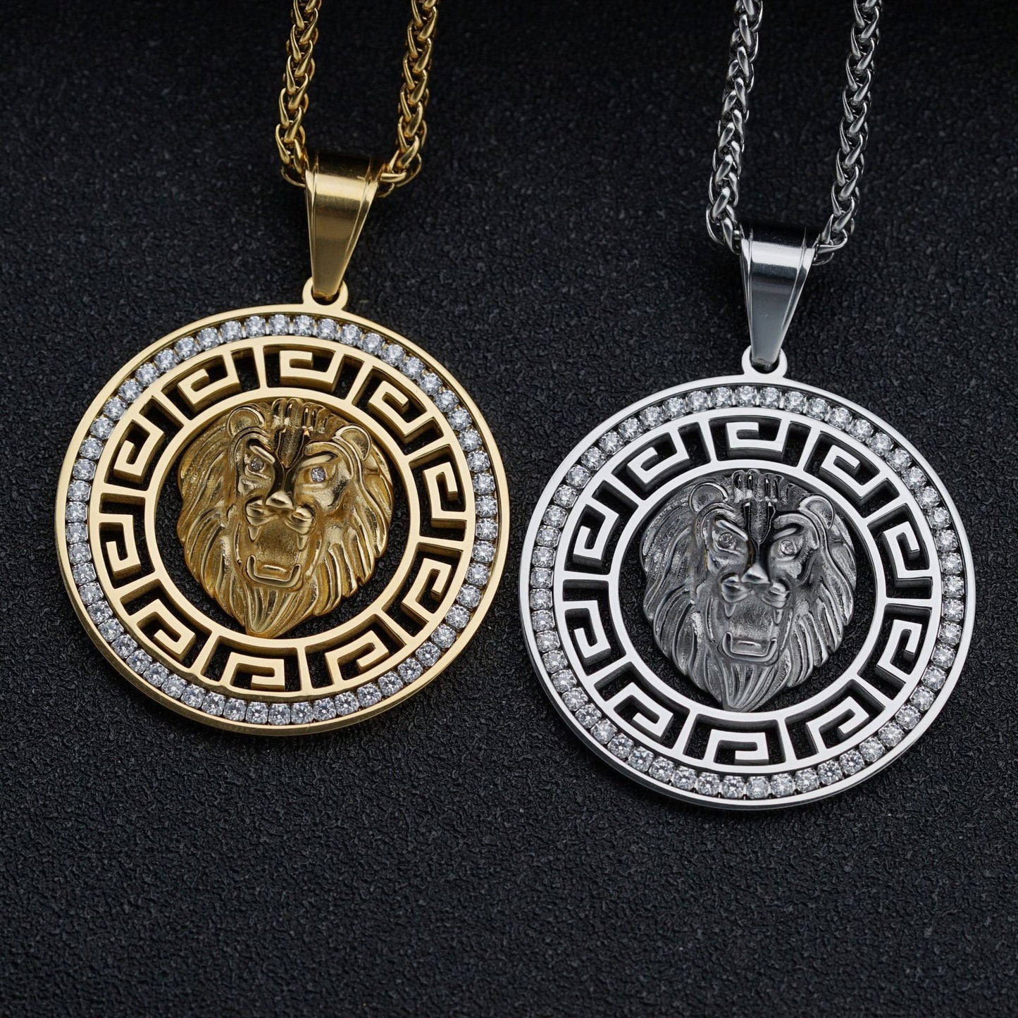 Planderful Lion Head Pendant Necklace Stainless Steel Full Zircon Unisex Hip Hop Jewelry Statement