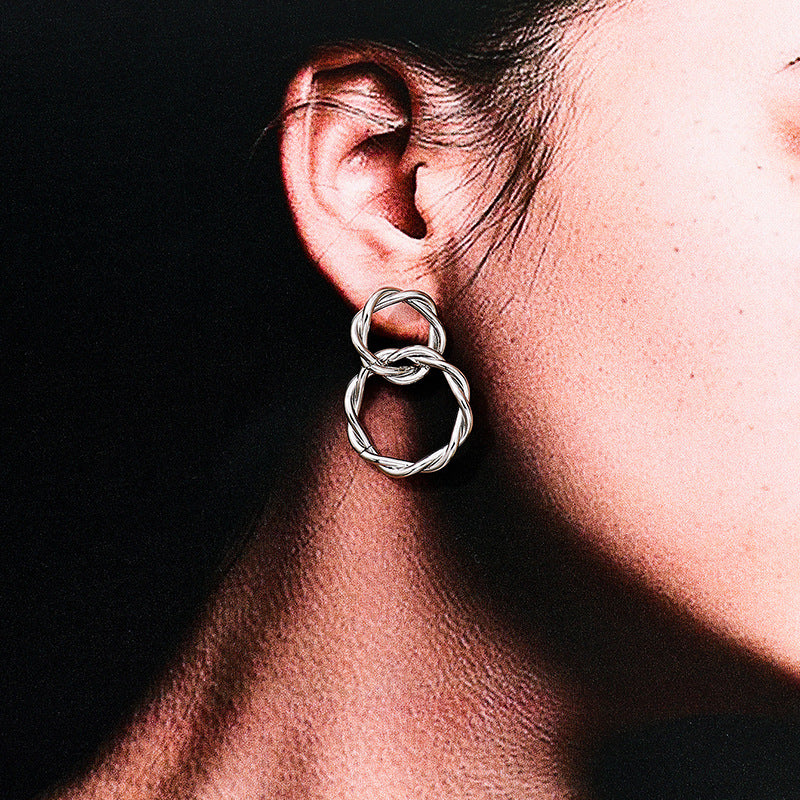 Vienna Verve Metal Double Ring Earrings - Elegant Wholesale Jewelry