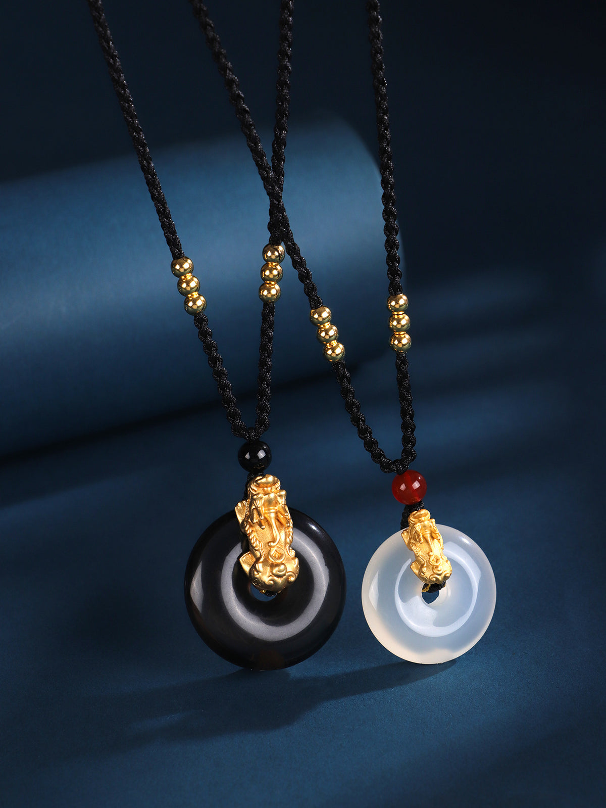 999 Silver Obsidian Agate Pixiu Peace Buckle Pendant Necklace