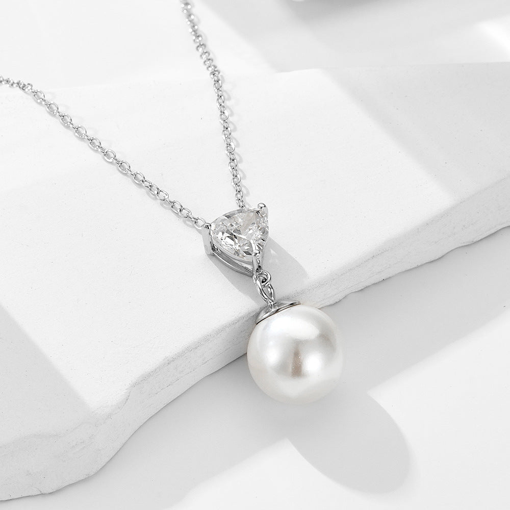 Style Pearl Necklace 925 Sterling Silver Zircon Bead Pendant