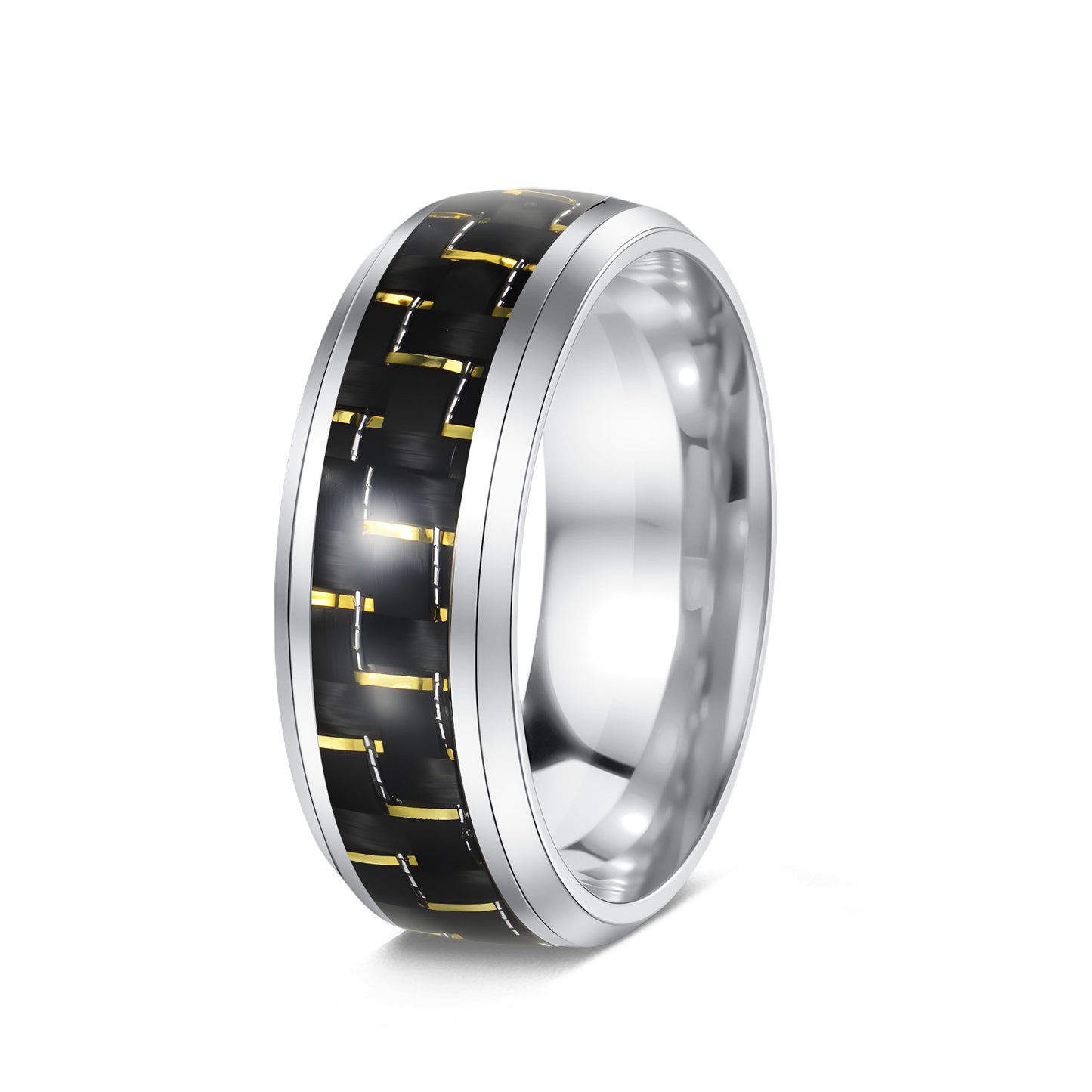 Planderful Everyday Genie Titanium Steel Ring For Men Unisex 8mm Blue Carbon Fiber Inverted Edge
