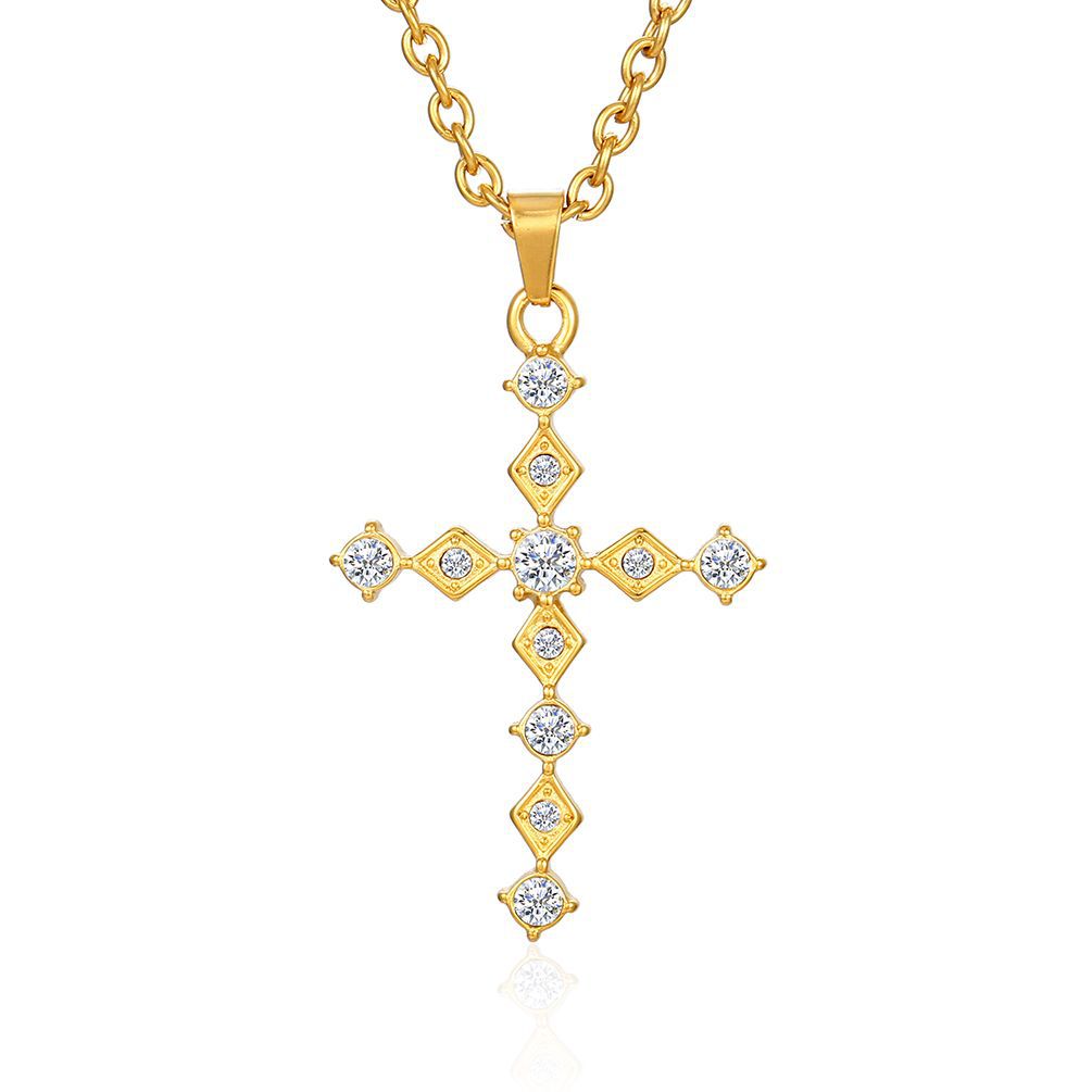 Cross-Border Amazon Light Luxury Zircon Titanium Steel Cross Necklace
