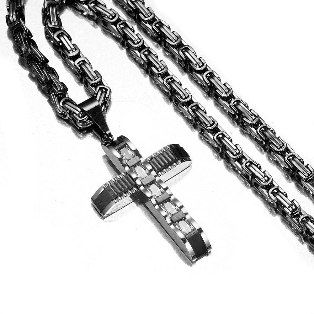 Planderful Everyday Genie Unisex Cross Pendant Necklace Durable Titanium Stainless Steel