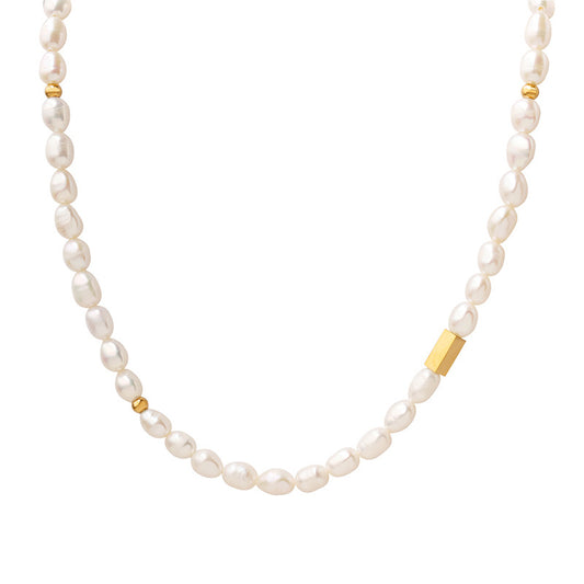 Opulent French Vintage Pearl Necklace with Gold Plated Accents for Women