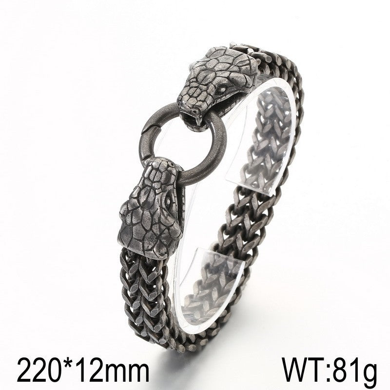 Zodiac Snake – Hip-Hop Rock Double Snake Head Front & Back Chain Stainless Steel Men's Bracelet
