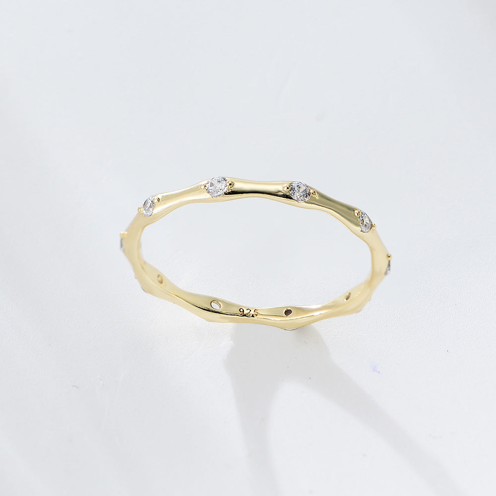 S925 Sterling Silver Geometric Bamboo Ring Japanese Cold Wind Zircon Ring Fine Ring