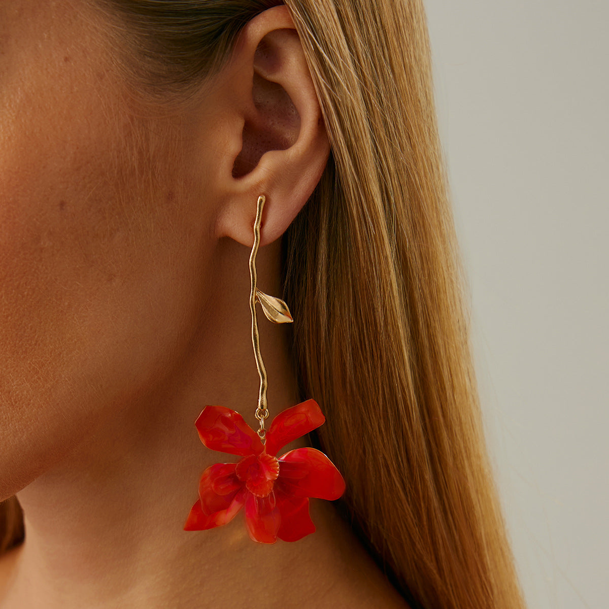Planderful Vienna Verve Statement Flower Earrings Long Metal Stud Earrings For Fashion Forward Women
