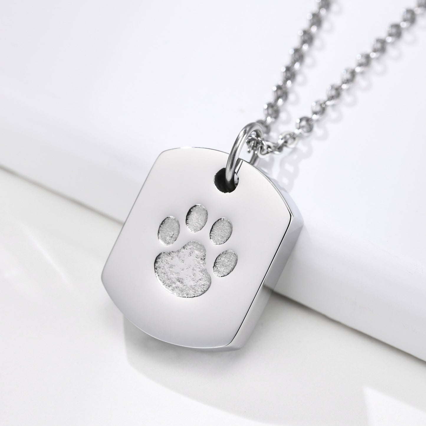 Stainless Steel Dog Paw Urn Openable Pendant Black Necklace