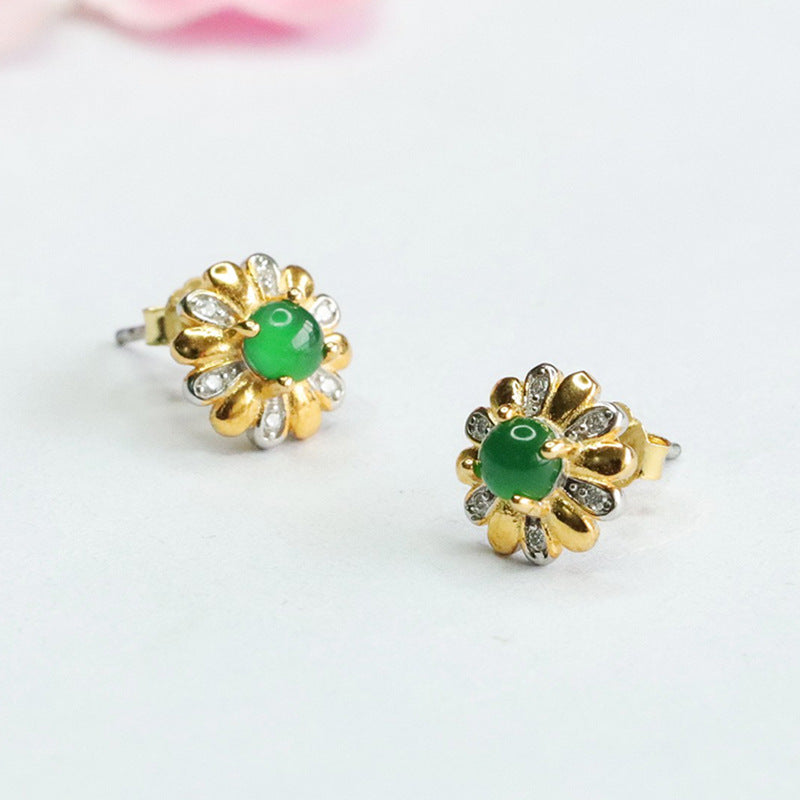 Icy Green Jadeite Petal 925 Silver Stud Earrings