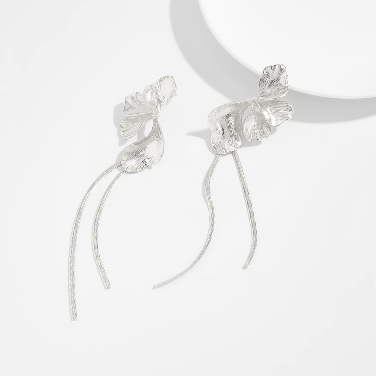 Planderful Vienna Verve Petal Stud Earrings For Women With Long Fringe Snake Bone Chain Statement Jewelry
