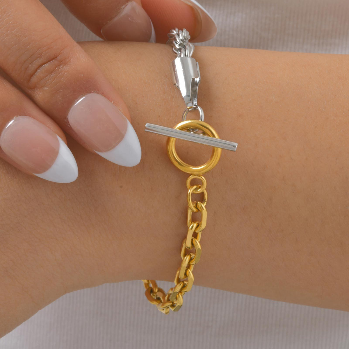 Braided Two-Tone Stainless Steel Bracelet for Women