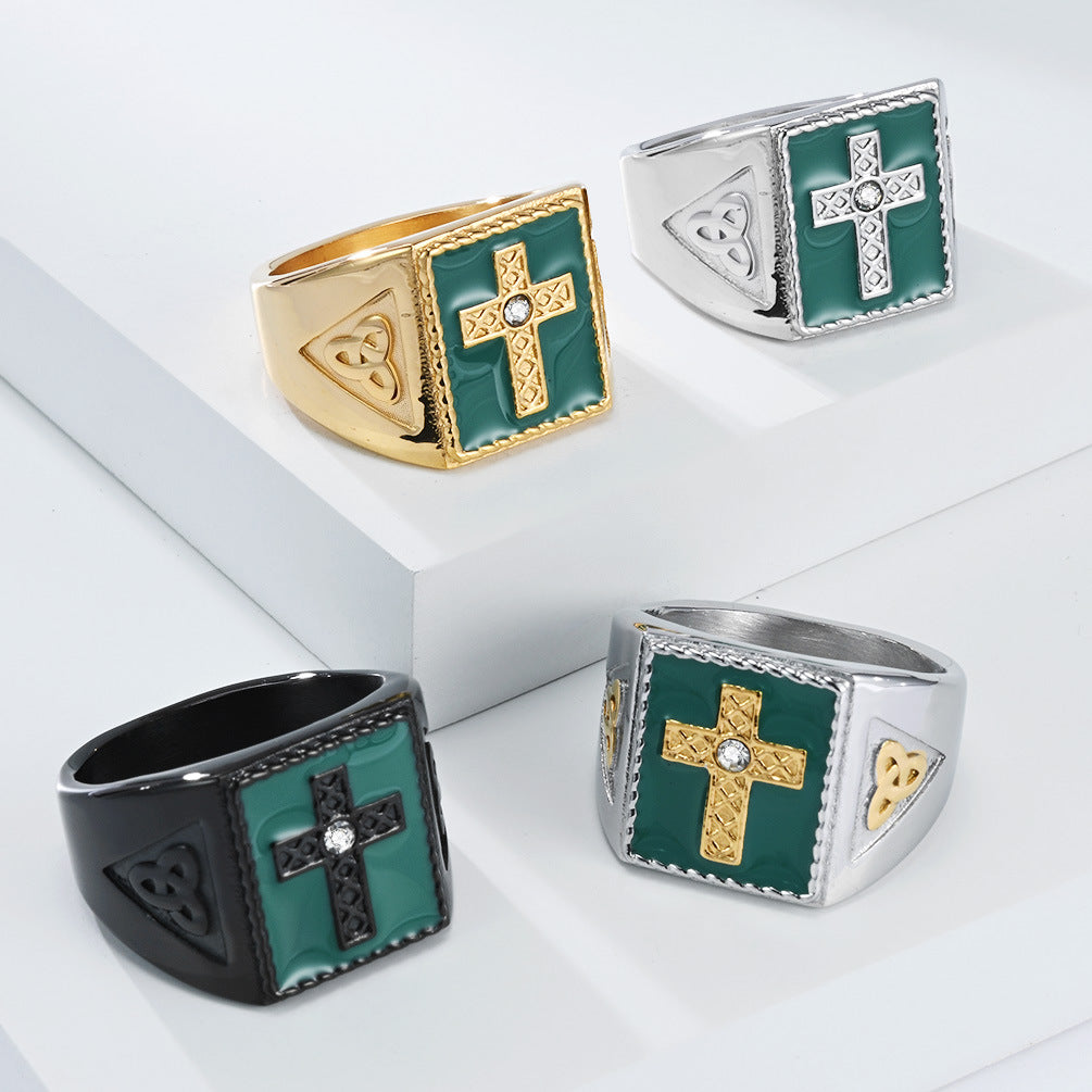 Steel Ring – Vintage Nordic Celtic Knot Cross Ring