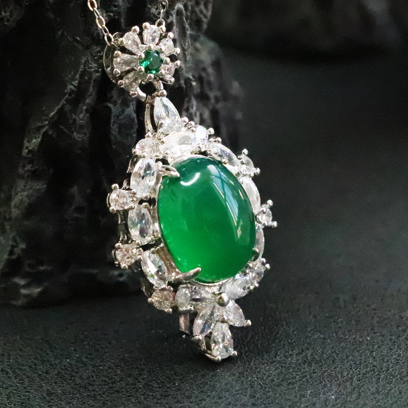 Green Chalcedony Zircon Necklace with Sterling Silver Chain