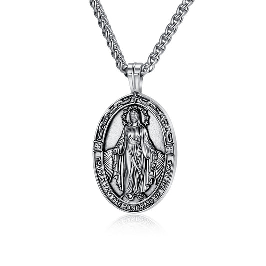 Planderful Virgin Mary Necklace For Men Durable Stainless Steel Hip Hop Streetwear Jewelry Everyday Genie Collection