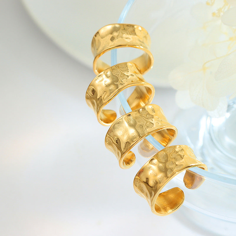 Daybreak Artisanal Gold Plated Titanium Steel Ring with Unique Opening Design