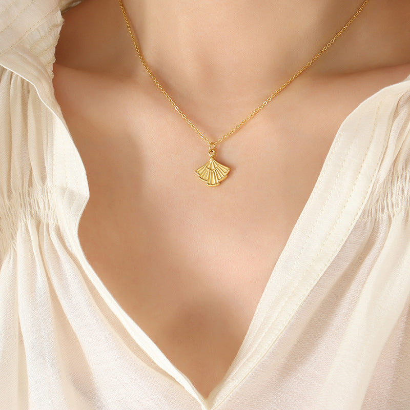 Golden Fan Pendant Necklace - Unique Design Non-Fading Jewelry