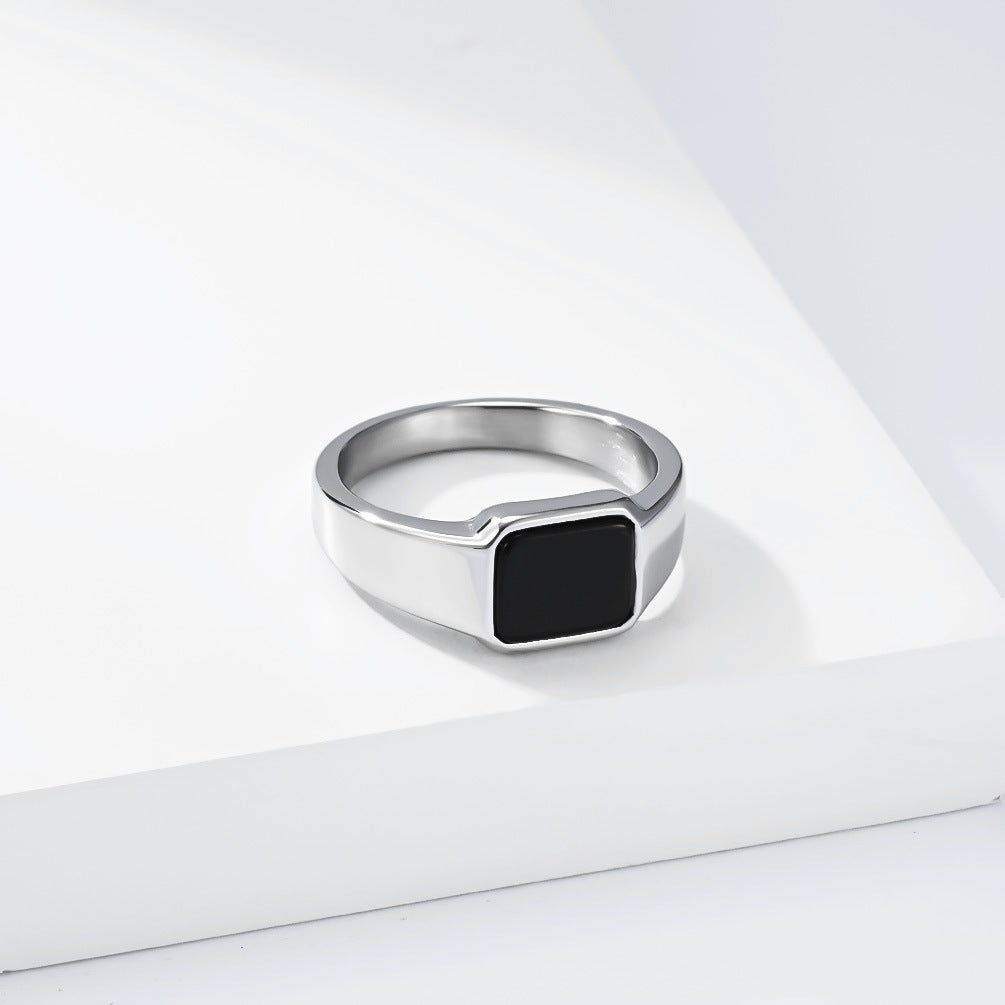 Planderful Geometric Square Stone Ring for Men and Women High End Titanium Steel Jewelry
