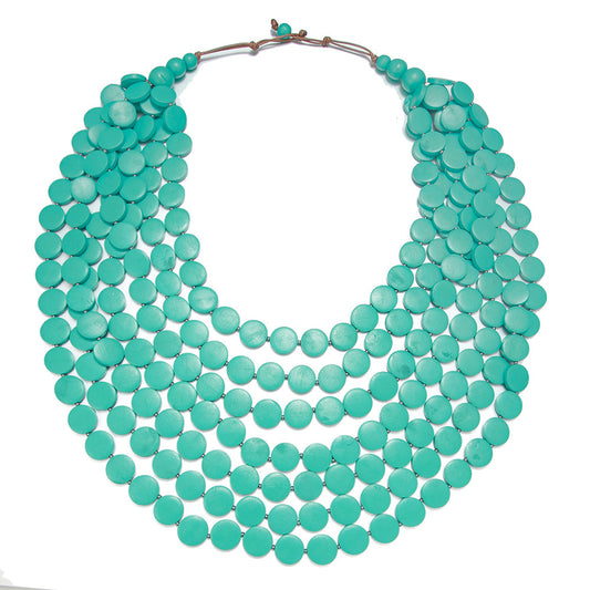 European and American Long Wooden Chip Necklace with Tassel Sweater Chains