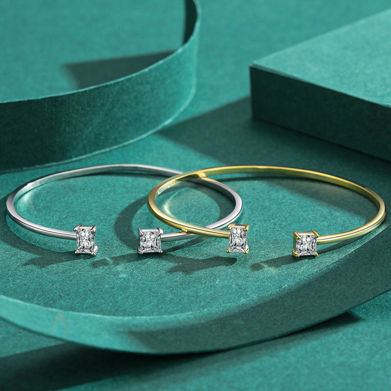 Sterling Silver Open Bracelet with Simulated Diamond Zircon