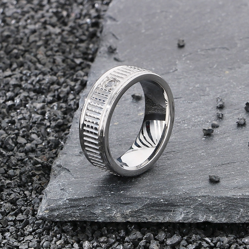 Supply Fashionable Rings, Hip-Hop Stainless Steel Zircon Plaid Men's Rings
