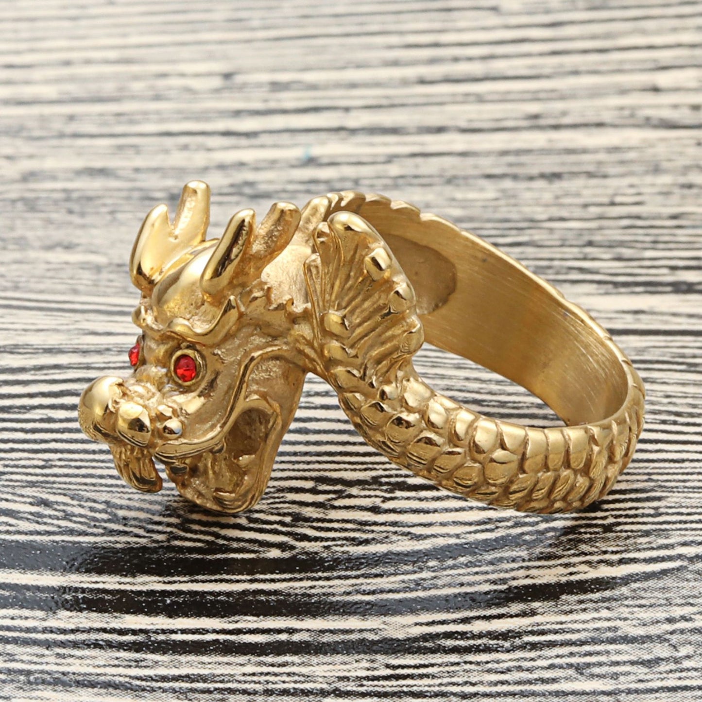 Punk-Inspired Titanium Steel Dragon Head Ring for Men - Retro Personality Jewelry