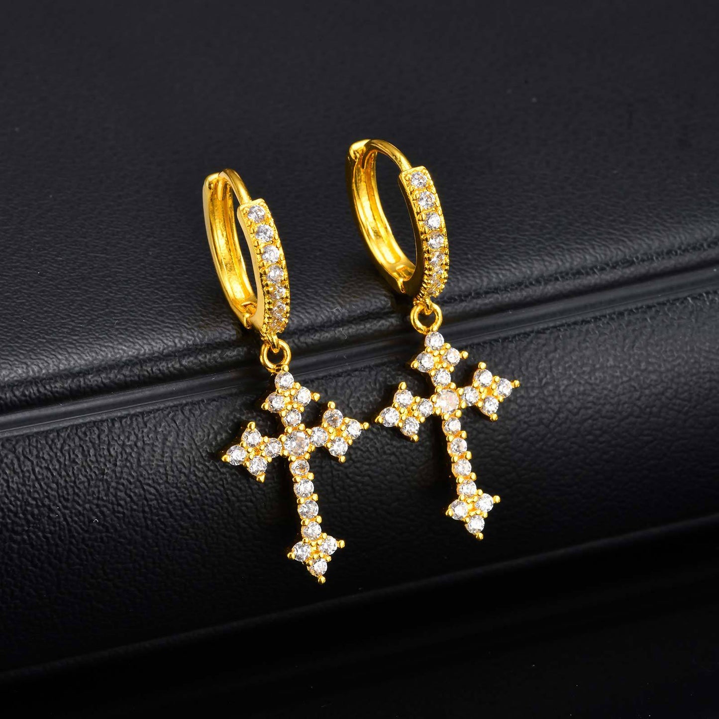 Planderful Copper Zircon Cross Earrings For Men Bold