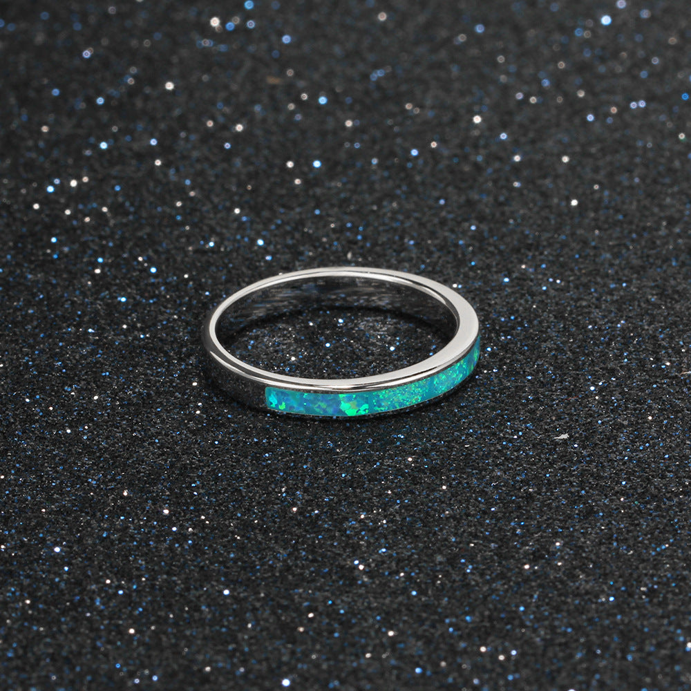Planderful Jewelry Sterling Silver Blue Opal Ring For Everyday Elegant Wear Perfect Gift