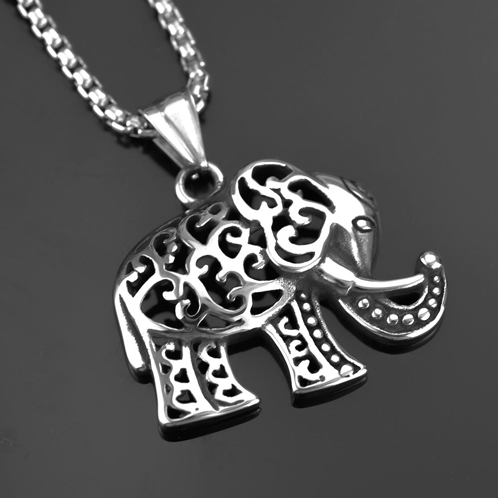 Retro Stainless Steel Men's Pendant Personalized Elephant Necklace