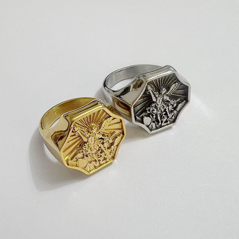 Planderful Saint Michael Ring For Men Titanium Steel Archangel Design Durable Everyday Genie