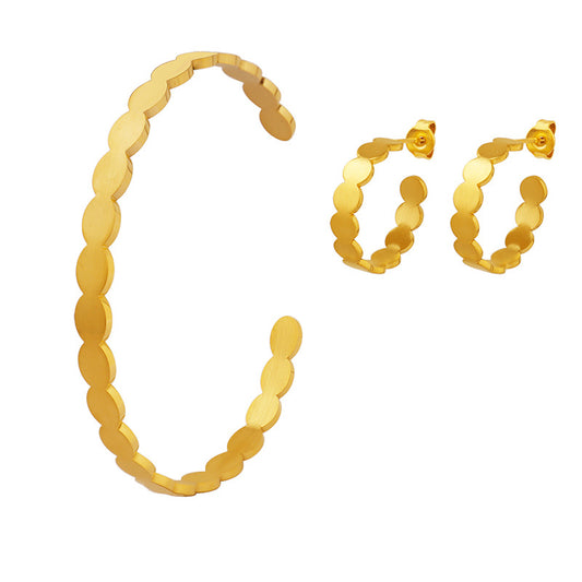 Nordic Charm Modern Cold Instagram Style Minimalist Oval Link Earring and Bracelet Set