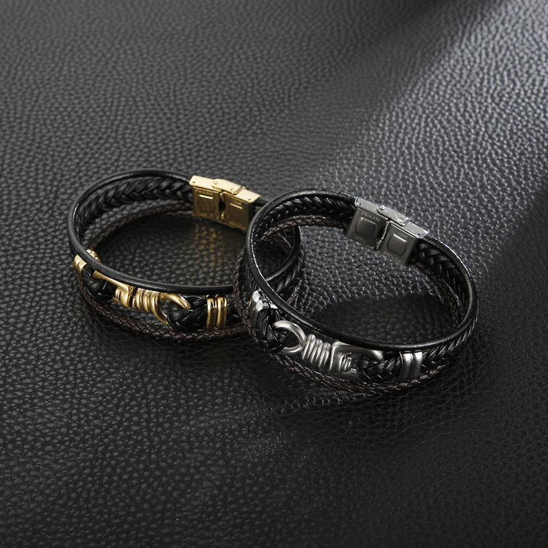 Planderful Leather Rope Woven Men Bracelet Geometric Style